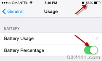 enable battery percentage in iPhone 6